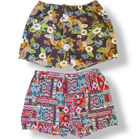BDG Mens Printed Boxer Shorts Lot of 2 Elastic Waist Floral and Tribal Print L - Picture 1 of 11